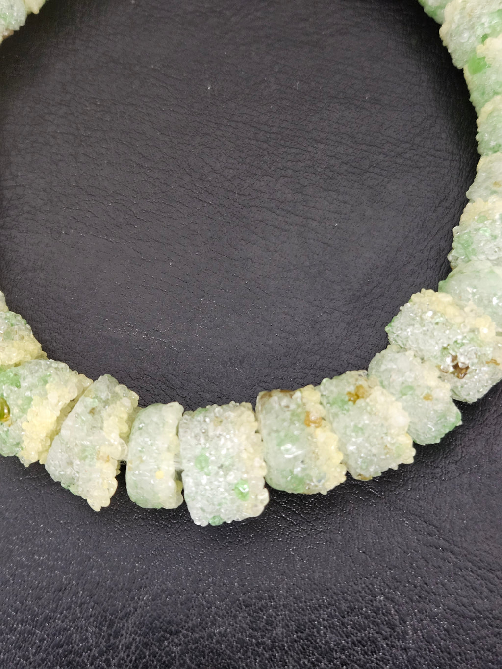 Green & Ivory Confetti Krobo Sugar Glass Short Tube Beads | Handcrafted Recycled Glass Beads from Ghana | Approx. 32 Beads Per Strand