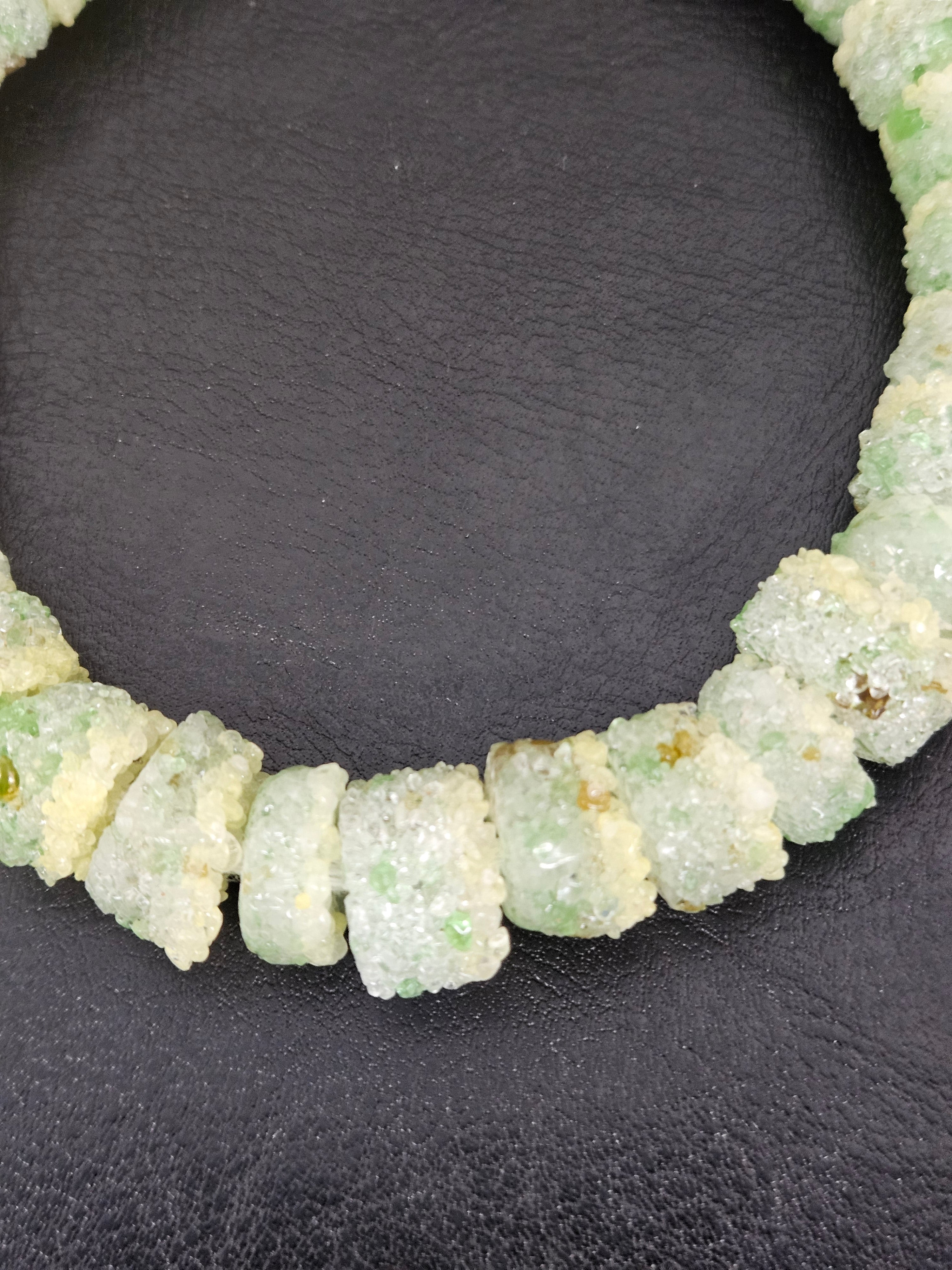 Green & Ivory Confetti Krobo Sugar Glass Short Tube Beads | Handcrafted Recycled Glass Beads from Ghana | Approx. 32 Beads Per Strand