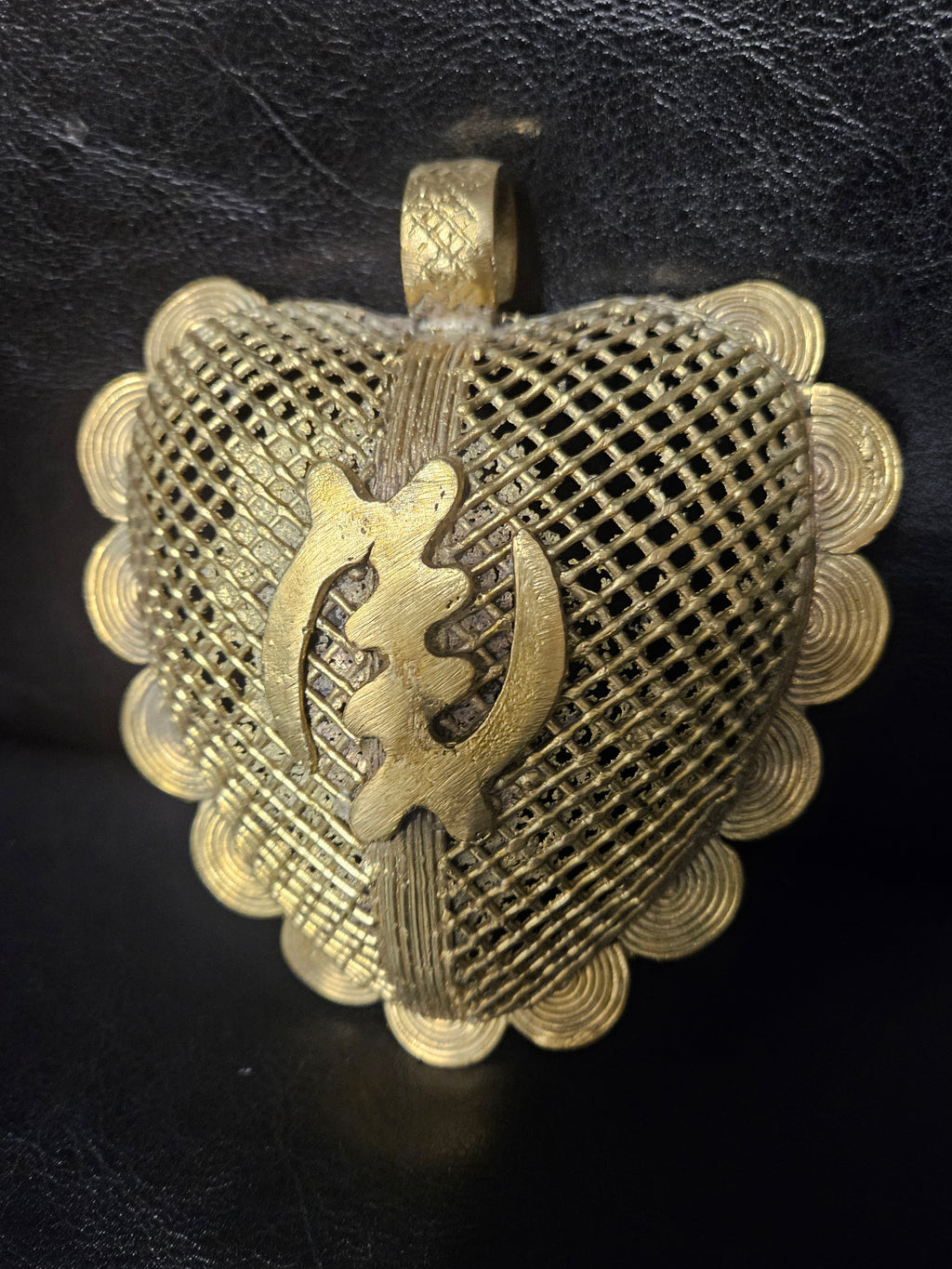 Oversized Gye Nyame Adinkra Symbol Brass Pendant Handmade in Ghana
