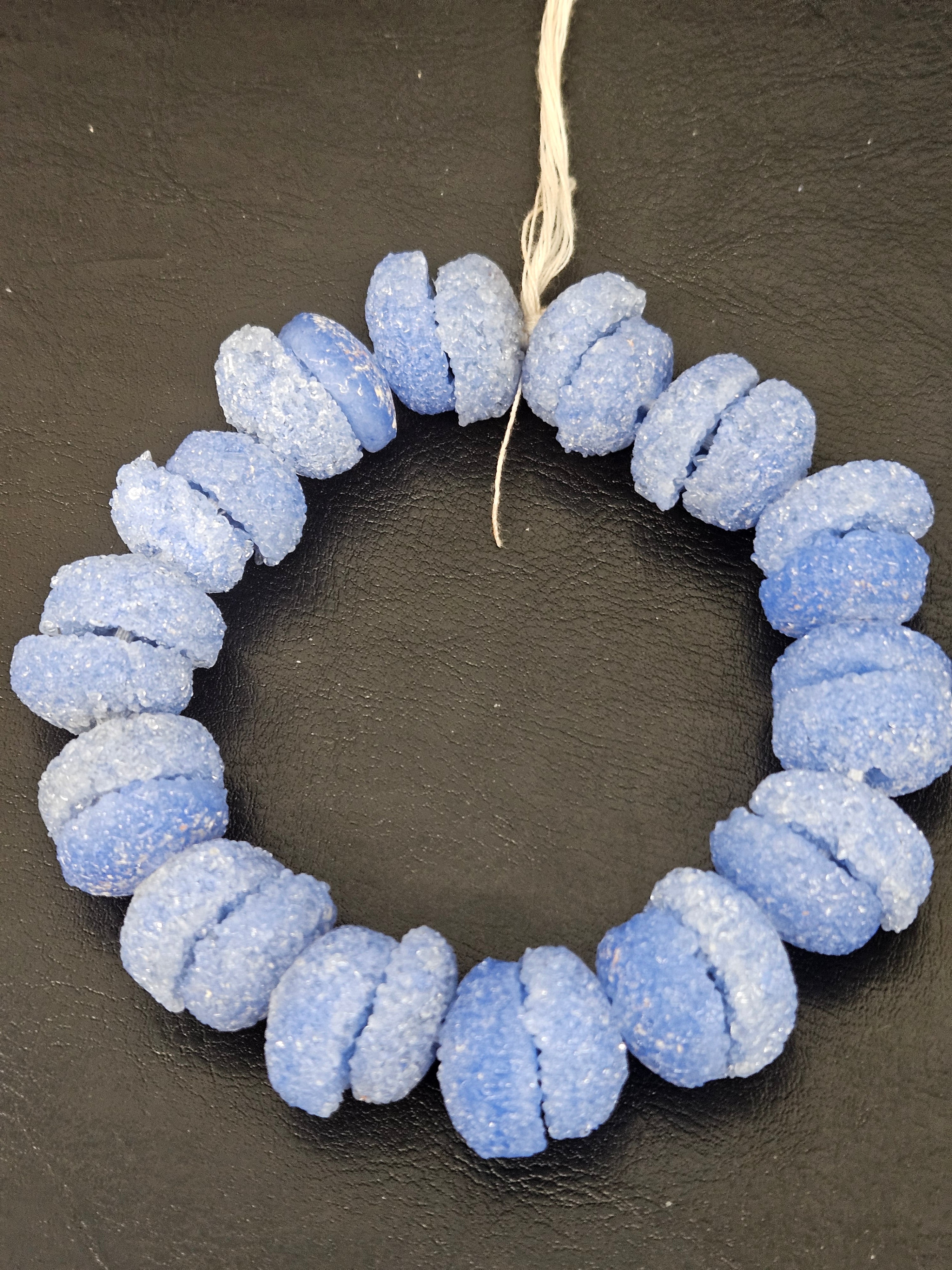 Cornflower Blue Krobo Sugar Glass Rondelle Beads | Handcrafted Recycled Glass Beads from Ghana | Approx. 30 Beads Per Strand