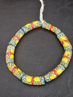Olive Green Krobo Painted Glass Tube Beads with Golden Yellow Medallions & Terracotta Geometric Motifs