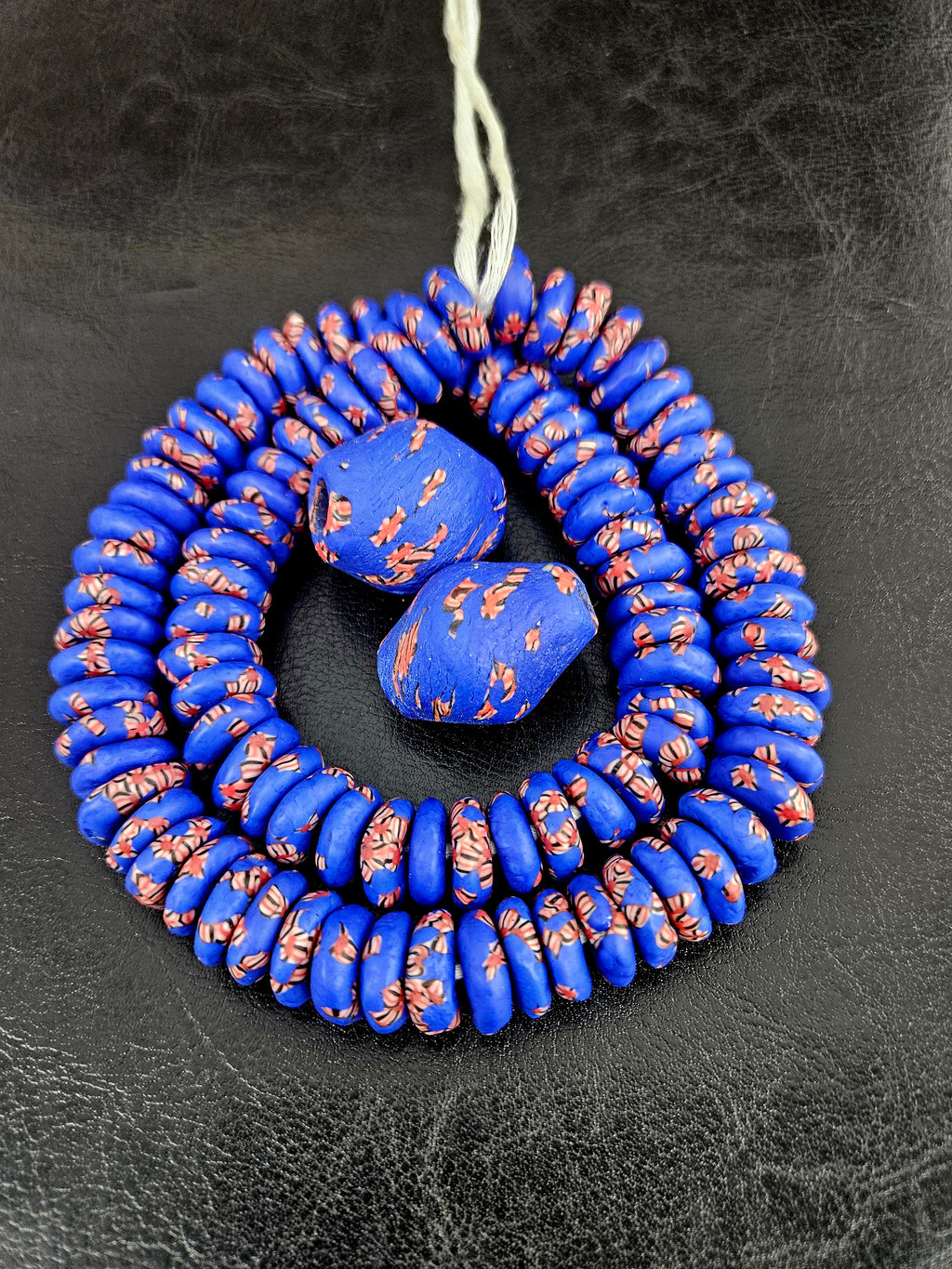 African Glass Bead Bundle – Cobalt Blue Krobo Rondelles + Focal Beads