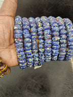 Krobo Powdered Glass Beads – Blue Speckled African Recycled Glass Short Tube Beads (32–33 Beads, 7–9×13–14mm) | Aadampo African Beads