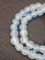 Authentic African Beads from Ghana | Chunky Ice Blue Translucent Recycled Glass Beads | Handmade Krobo Beads 12–14mm