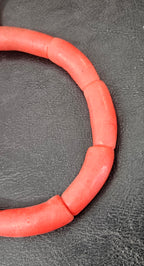 Coral Red Krobo Powdered Glass Tube Beads • Handmade Recycled Glass • Ghana • Large Hole • 10–12 × 24–30 mm
