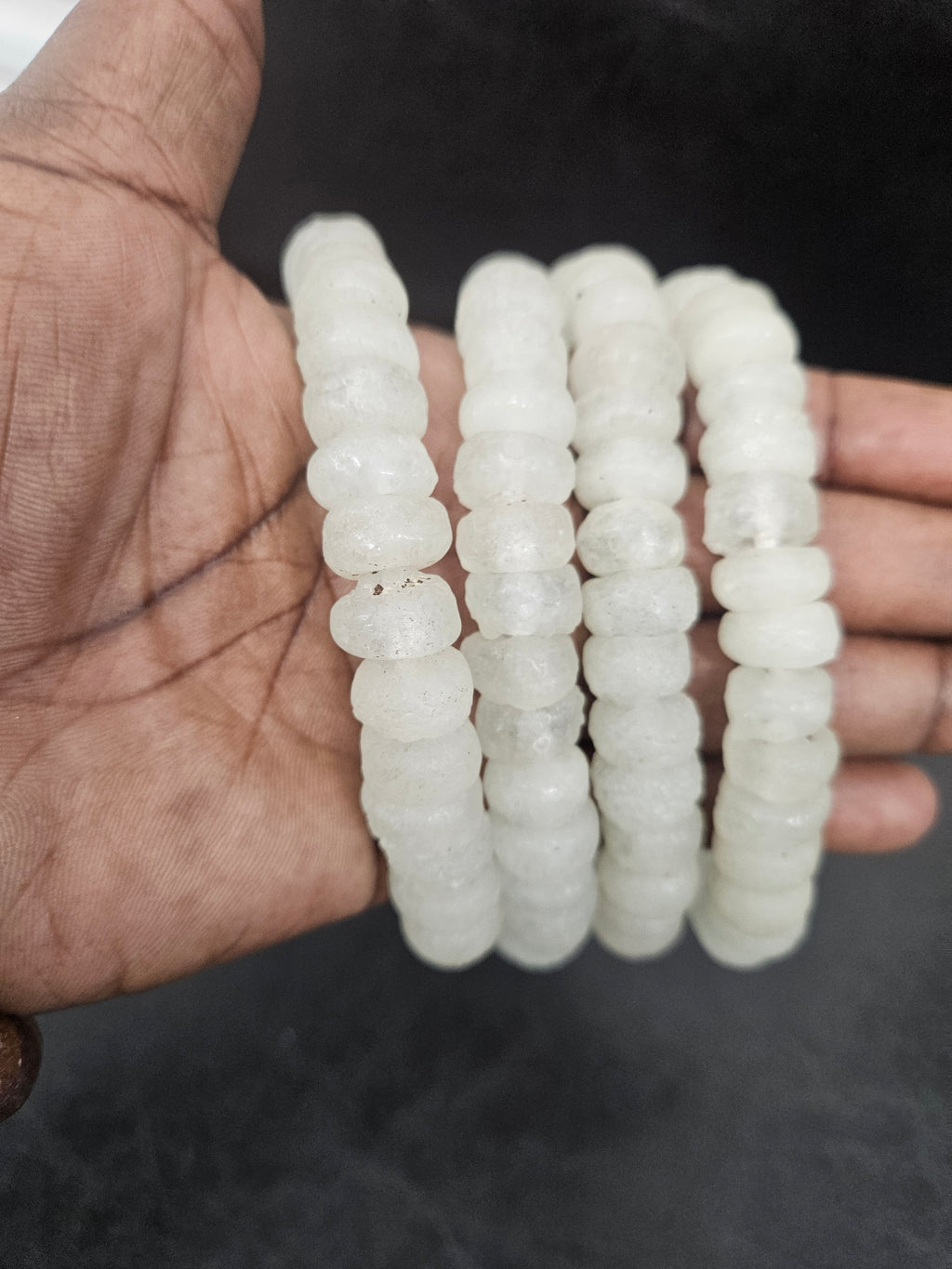 White African Recycled Glass Short Tube Beads – Handmade Krobo Powder Glass Beads, 32–33 Beads