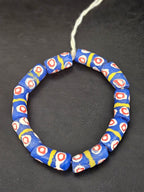 Royal Blue Krobo Painted Glass Tube Beads with Hand-Painted Eye Motifs | Ghana Recycled Glass Beads