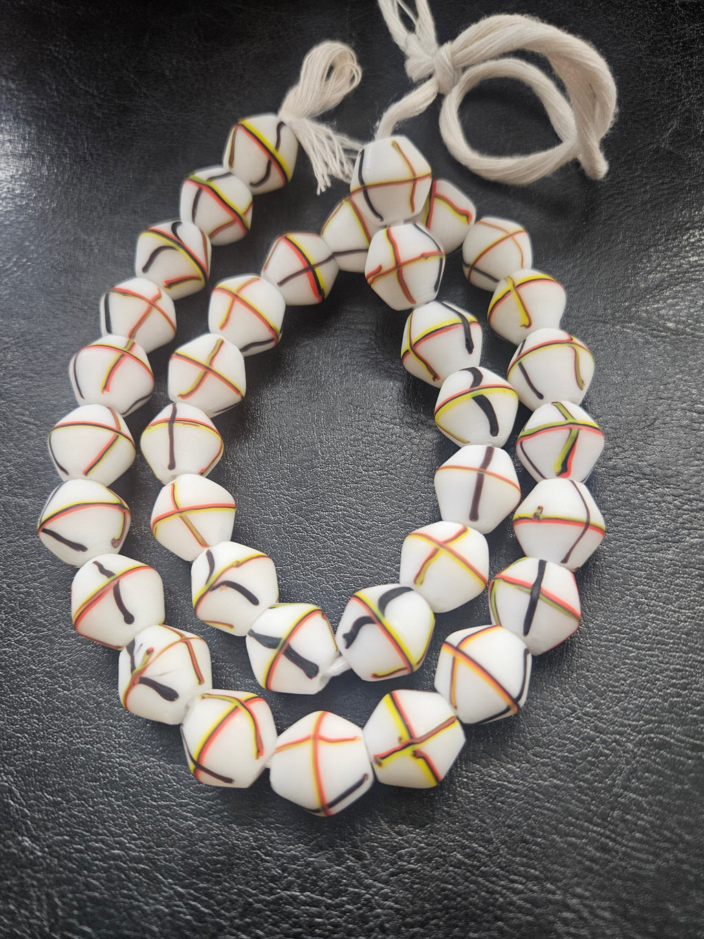 Designer White Multicolor Trade Beads – Graphic Stripe Pattern
African Trade Beads –