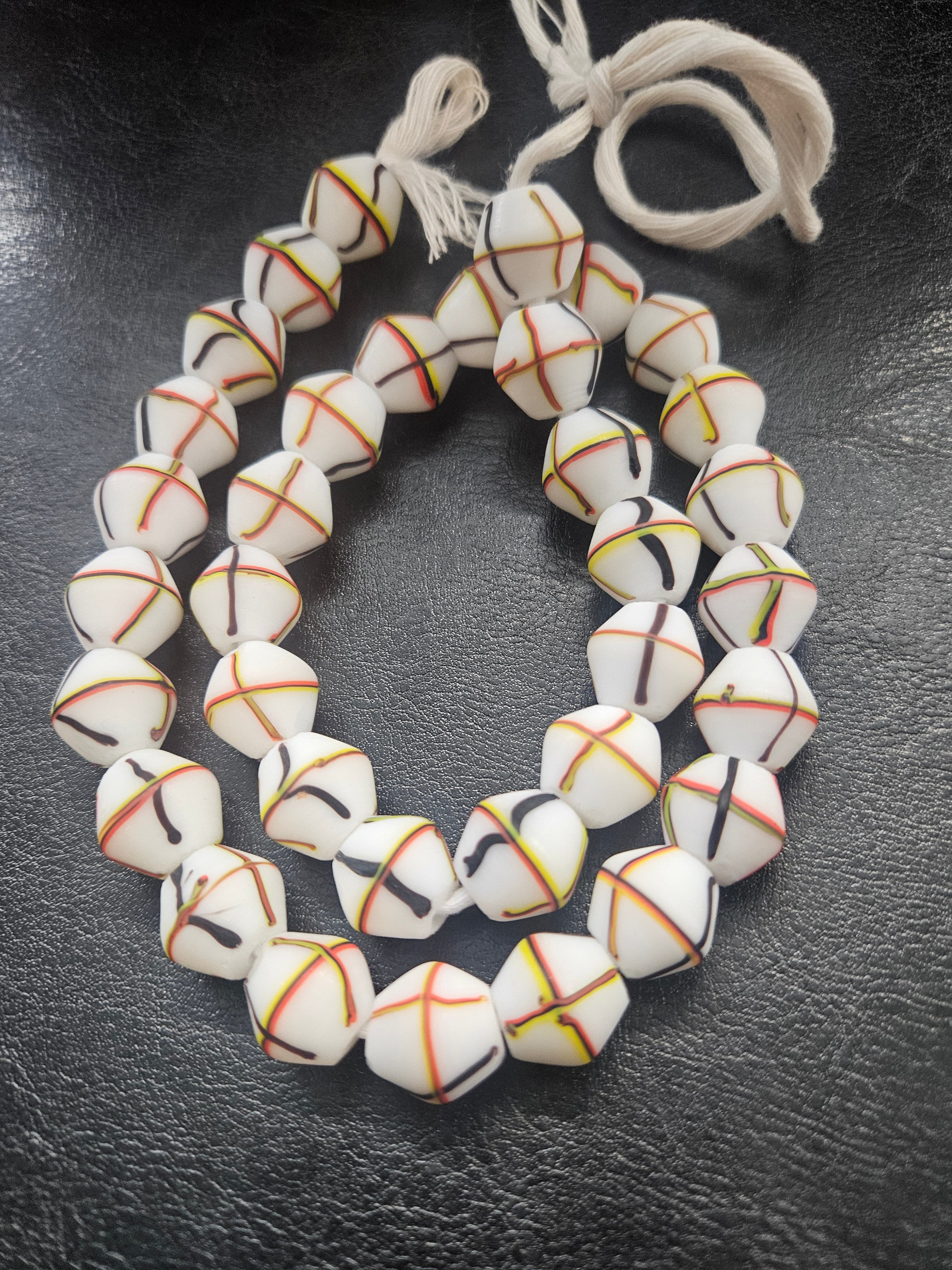 Designer White Multicolor Trade Beads – Graphic Stripe Pattern
African Trade Beads –