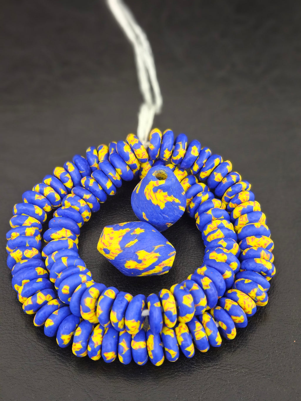Blue African Beads Bundle – Krobo Glass Rondelles + Bicone Focals
