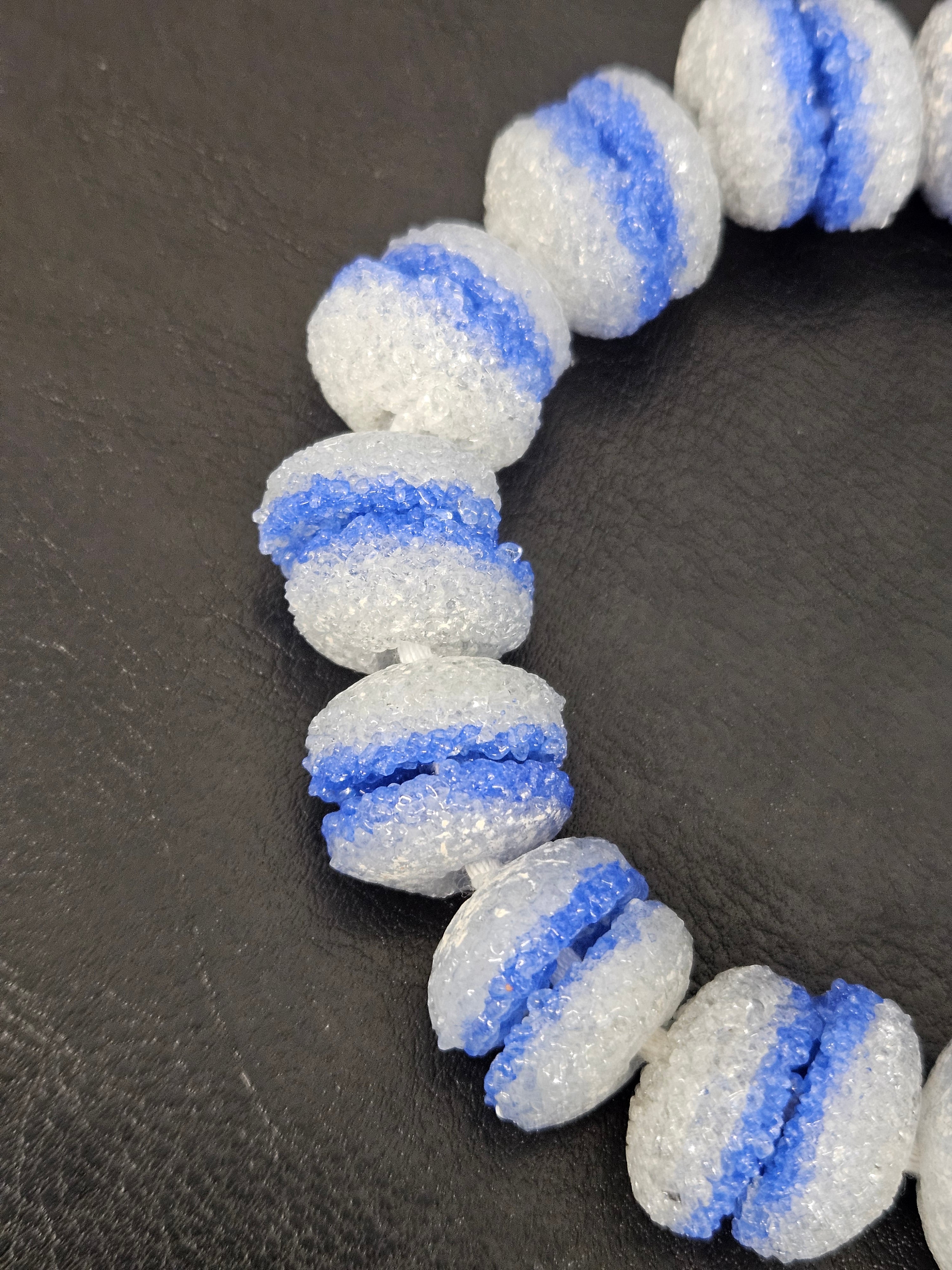 Blue & White Krobo Sugar Glass Rondelle Beads | Handcrafted Recycled Glass Beads from Ghana | Approx. 30 Beads Per Strand