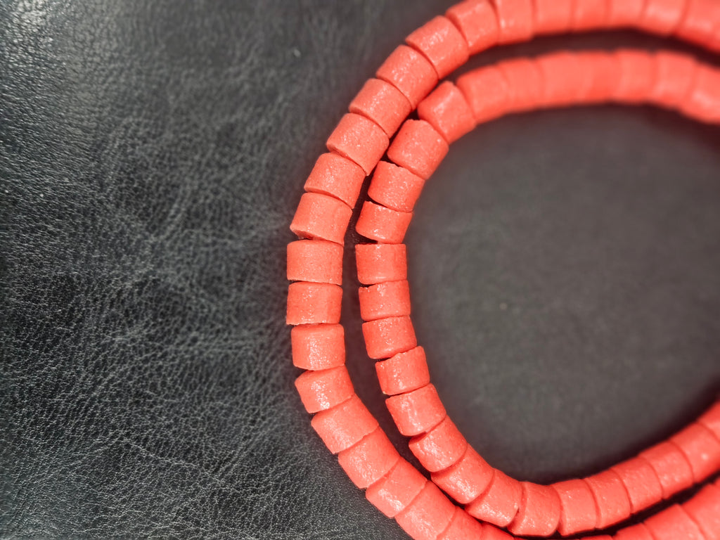 Burnt Terracotta Small Cube Tube Krobo Powdered Glass Beads | Ghana Recycled Glass | 77–78 Beads