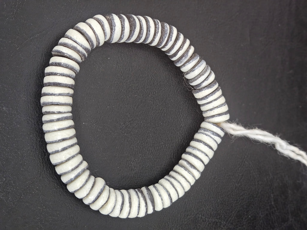 Handmade Ivory & Charcoal Krobo Glass Spacer Beads, African Recycled Glass Beads, Ghana Jewelry Making Supplies
