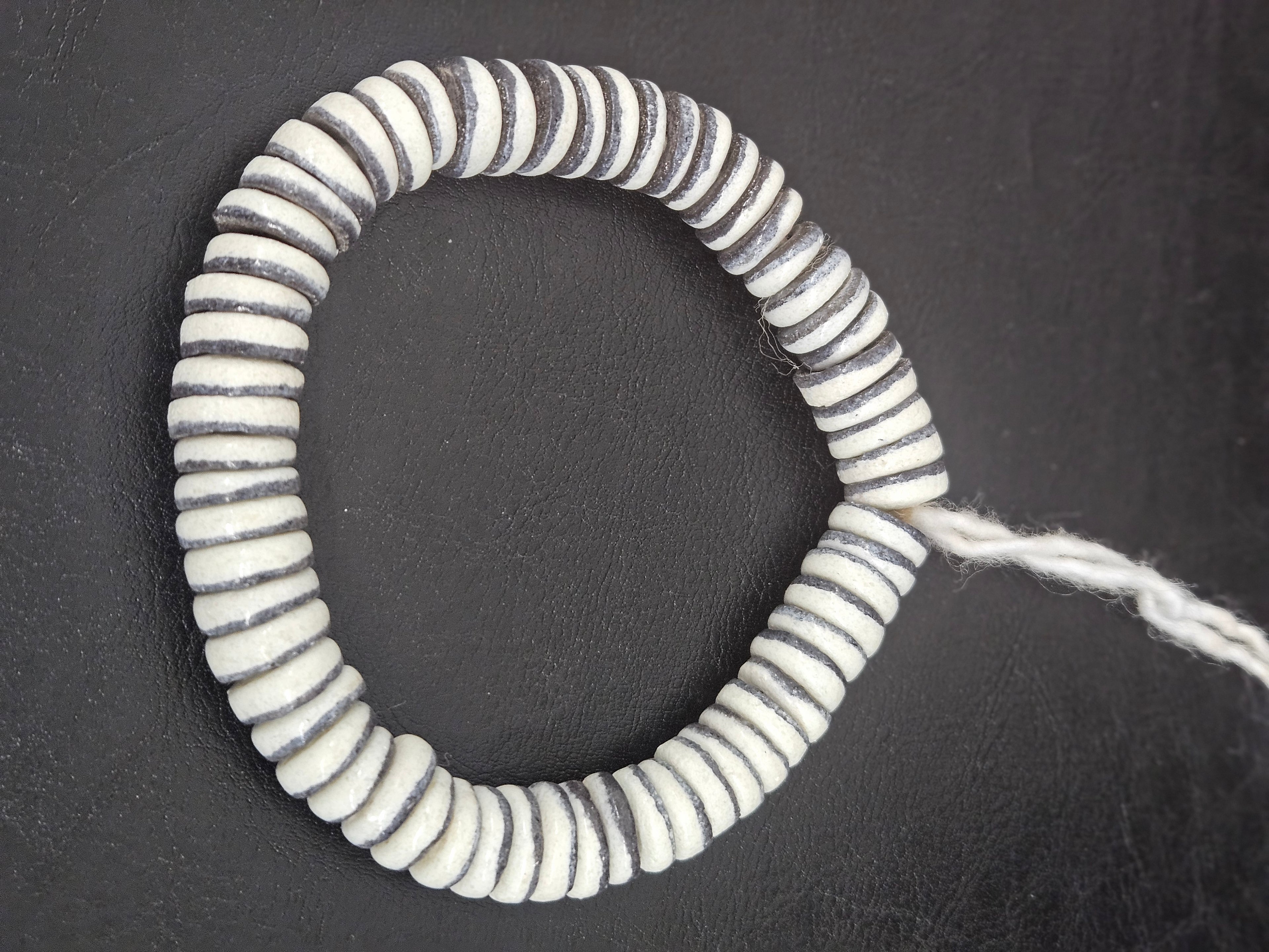 Handmade Ivory & Charcoal Krobo Glass Spacer Beads, African Recycled Glass Beads, Ghana Jewelry Making Supplies