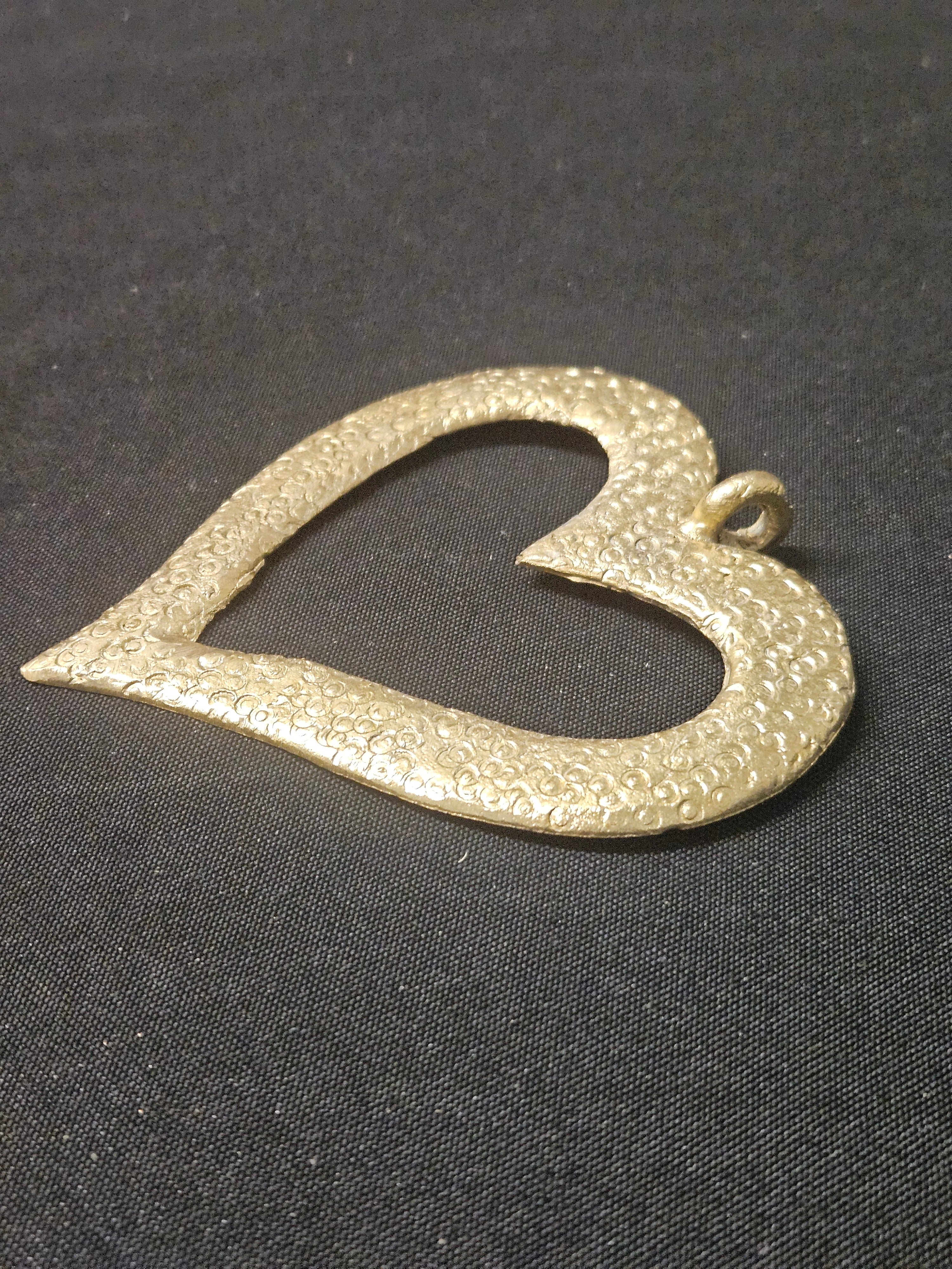 Large Handcrafted Akoma African Brass Pendant | Authentic Ghana Heart Adinkra Symbol