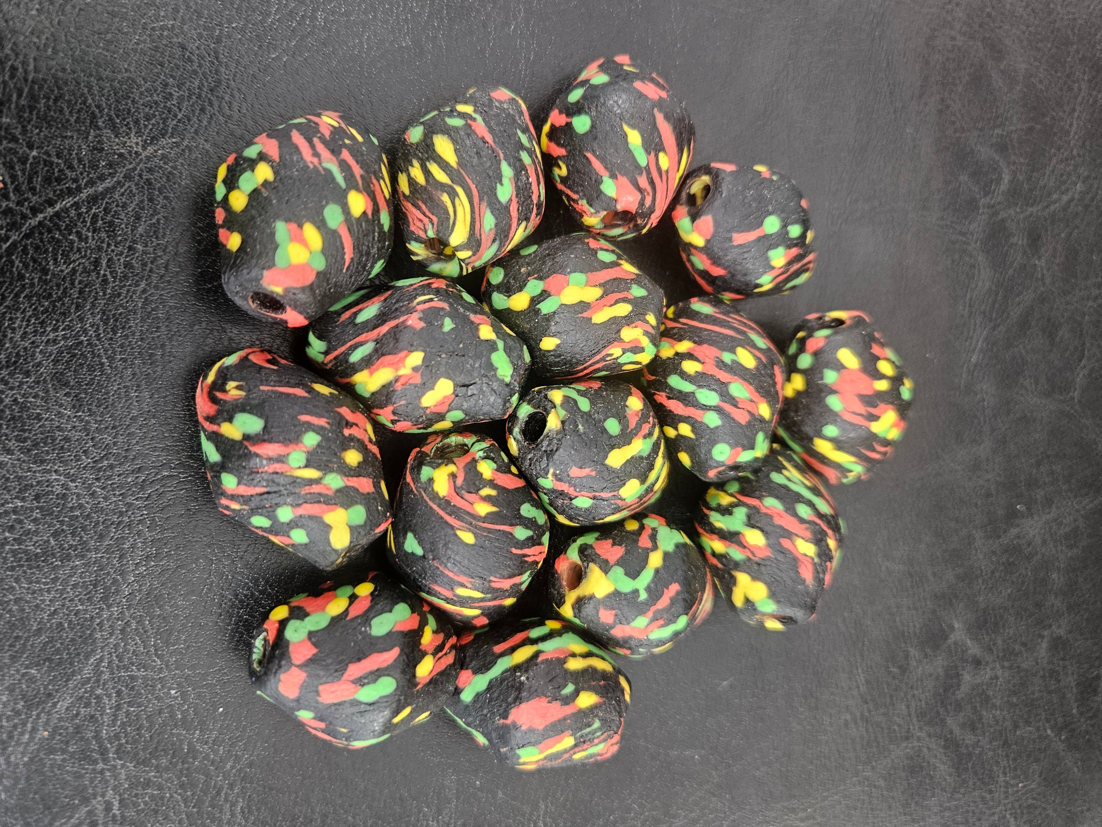 Multicolor African Glass Beads Bundle – Krobo Rondelles + Bicone Focals