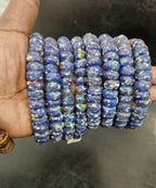 Krobo Powdered Glass Beads – Blue Speckled African Recycled Glass Short Tube Beads (32–33 Beads, 7–9×13–14mm) | Aadampo African Beads