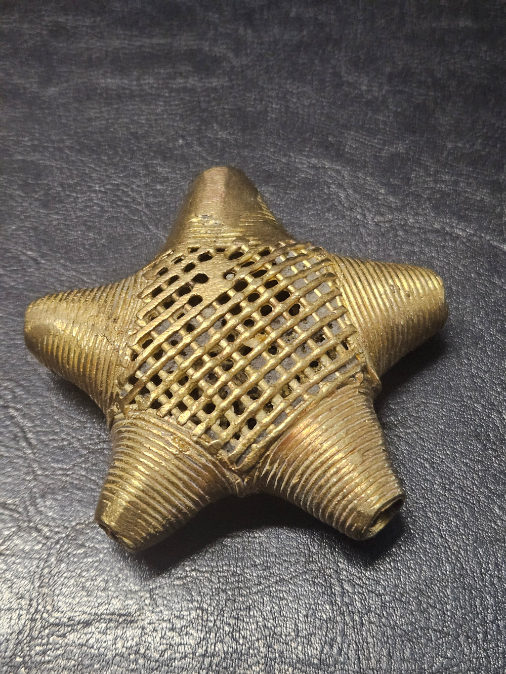 Oversized African Brass Star Bead – Ashanti Openwork Focal Bead