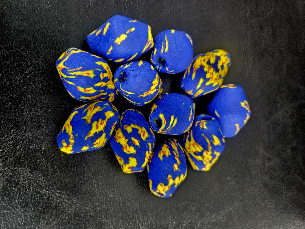 Blue African Beads Bundle – Krobo Glass Rondelles + Bicone Focals