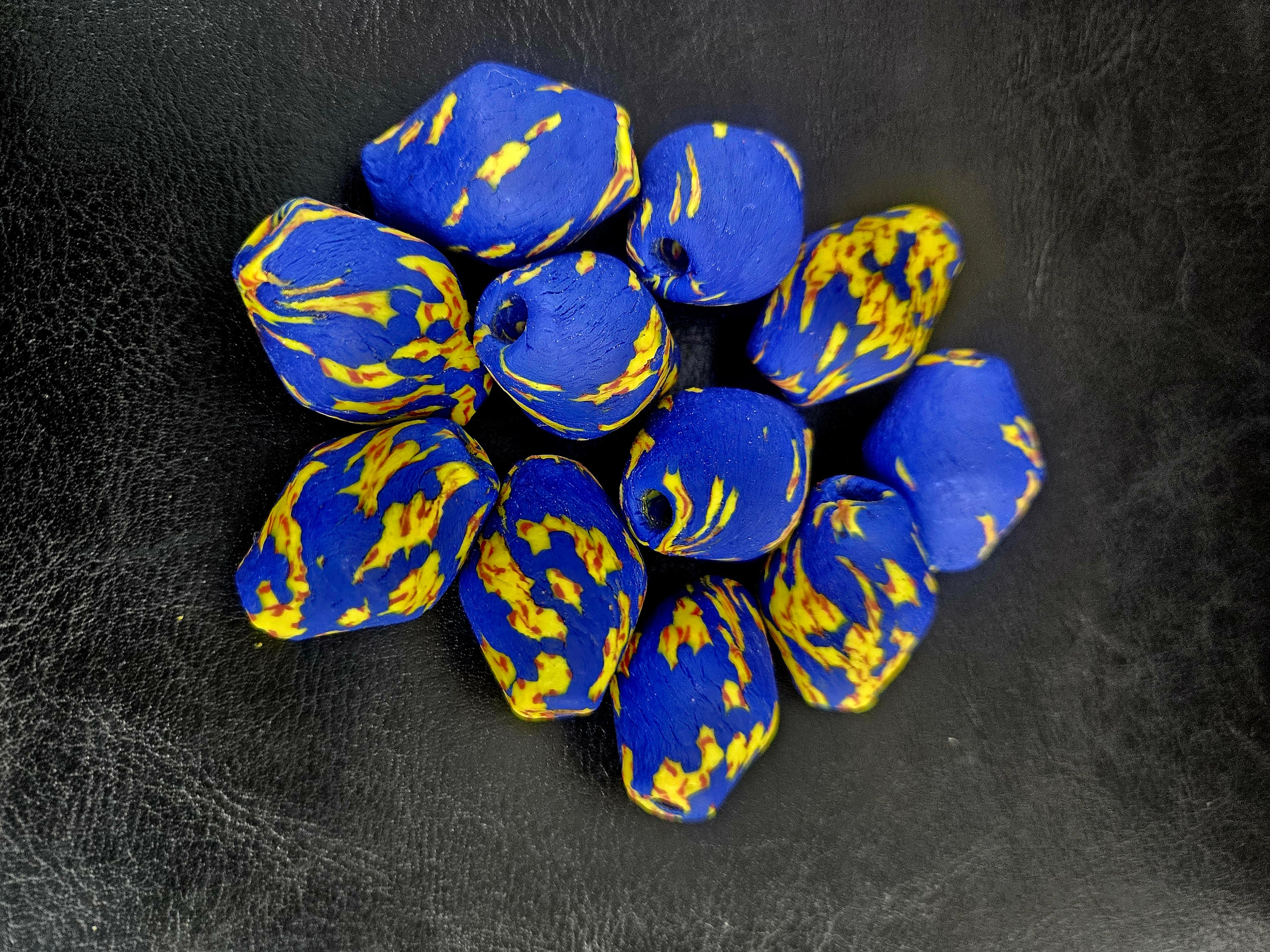 Blue African Beads Bundle – Krobo Glass Rondelles + Bicone Focals
