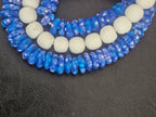 Blue & White African Glass Bead Bundle: Hand-Painted Krobo Rondelle and White Pocket Beads from Ghana