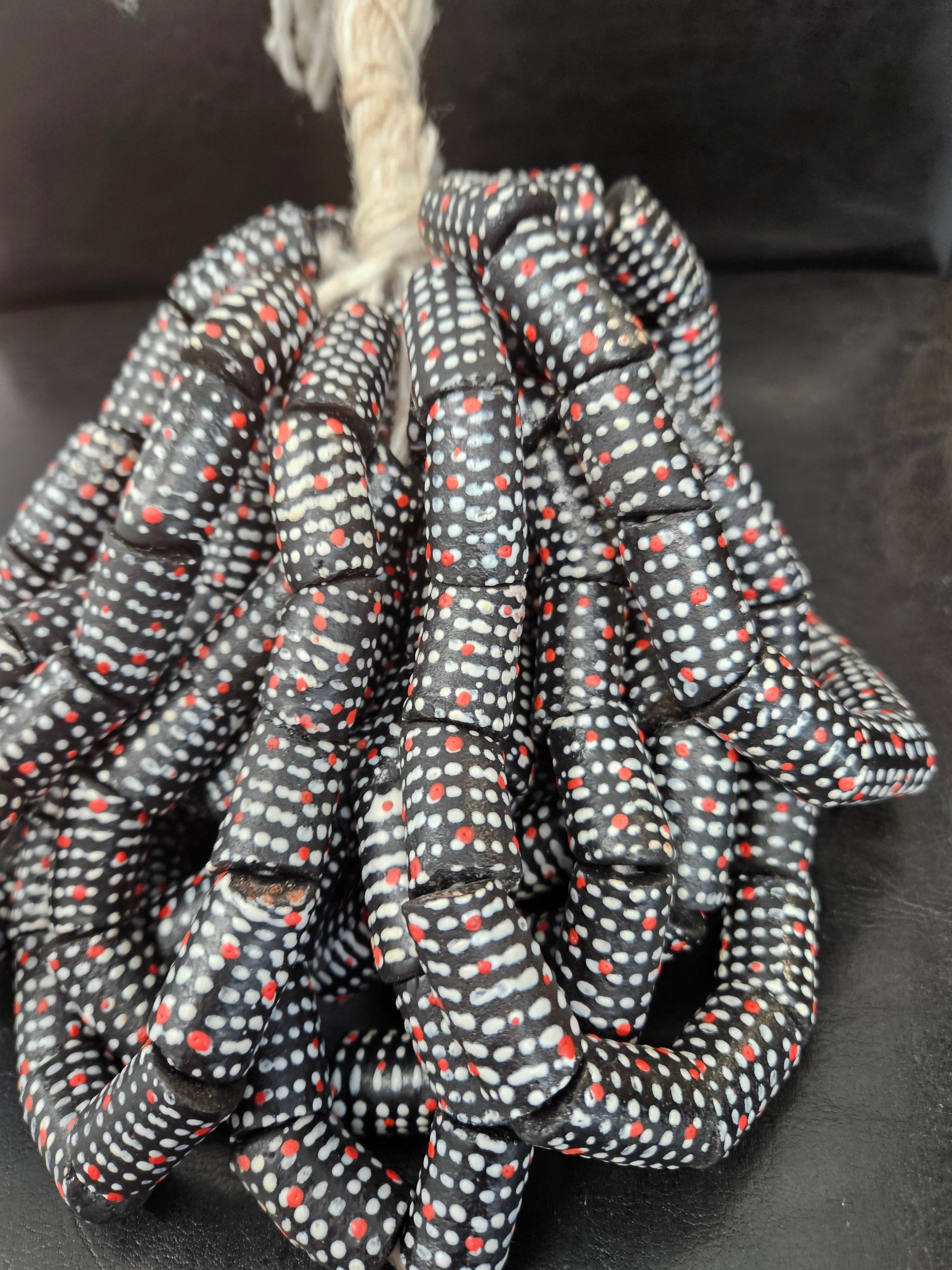 Painted Krobo Glass Beads | Black Red & White Polka Dot Long Tube Beads | Handcrafted Ghana Recycled Glass Beads