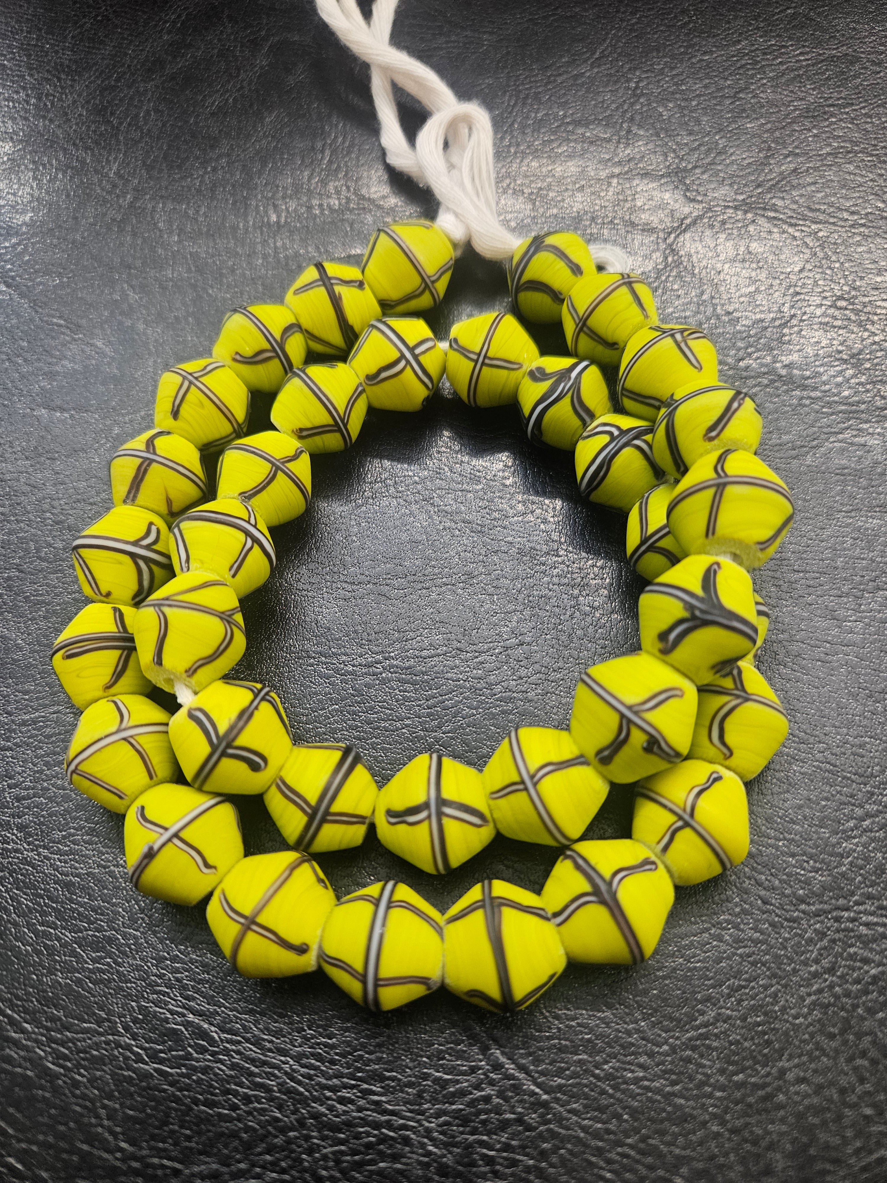 Yellow & Black Cross Trade Beads – 13.5 × 14.5mm