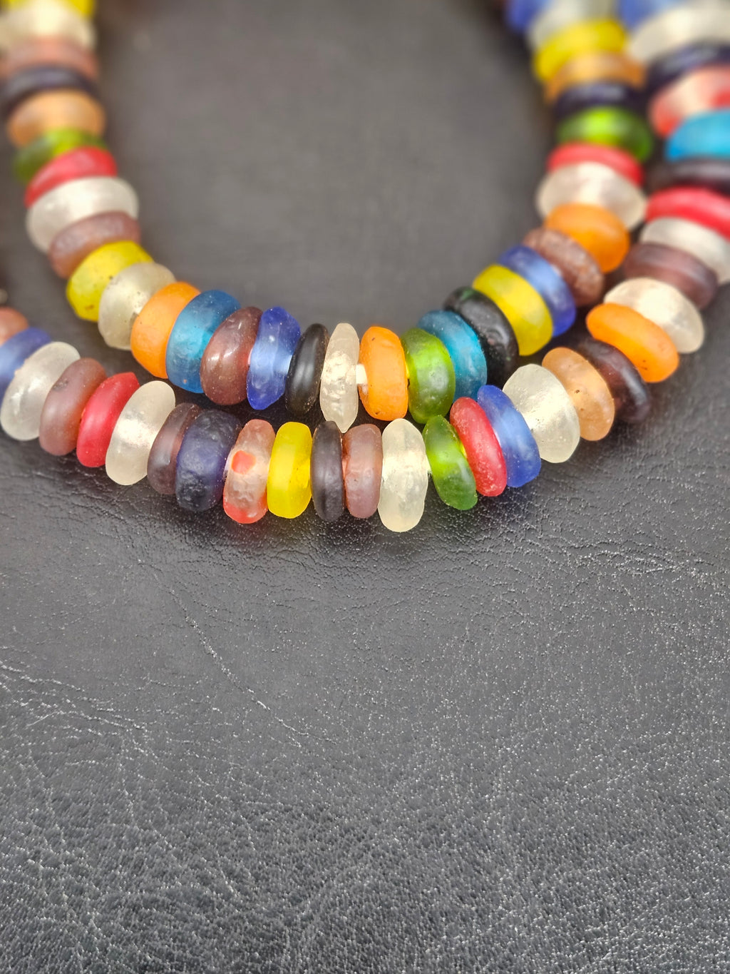 Authentic Designer Mix Krobo Translucent Recycled Glass Rondelle Beads | Handmade Ghana African Glass Beads for Jewelry Making & Wholesale