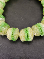 Green & White Krobo Sugar Glass Rondelle Beads | Handcrafted Recycled Glass Beads from Ghana | Approx. 30 Beads Per Strand