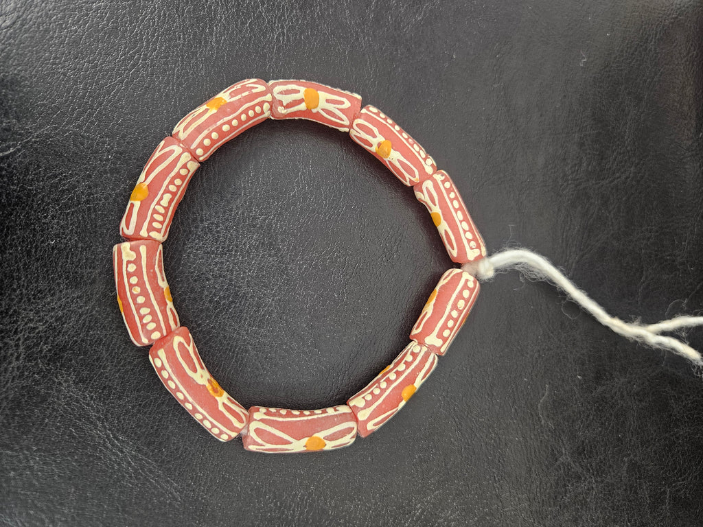 African Glass Beads – Painted Krobo Tubes, Terracotta