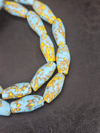 Sky Blue & Golden Fusion Krobo Recycled Glass Beads | Handmade African Statement Beads from Ghana