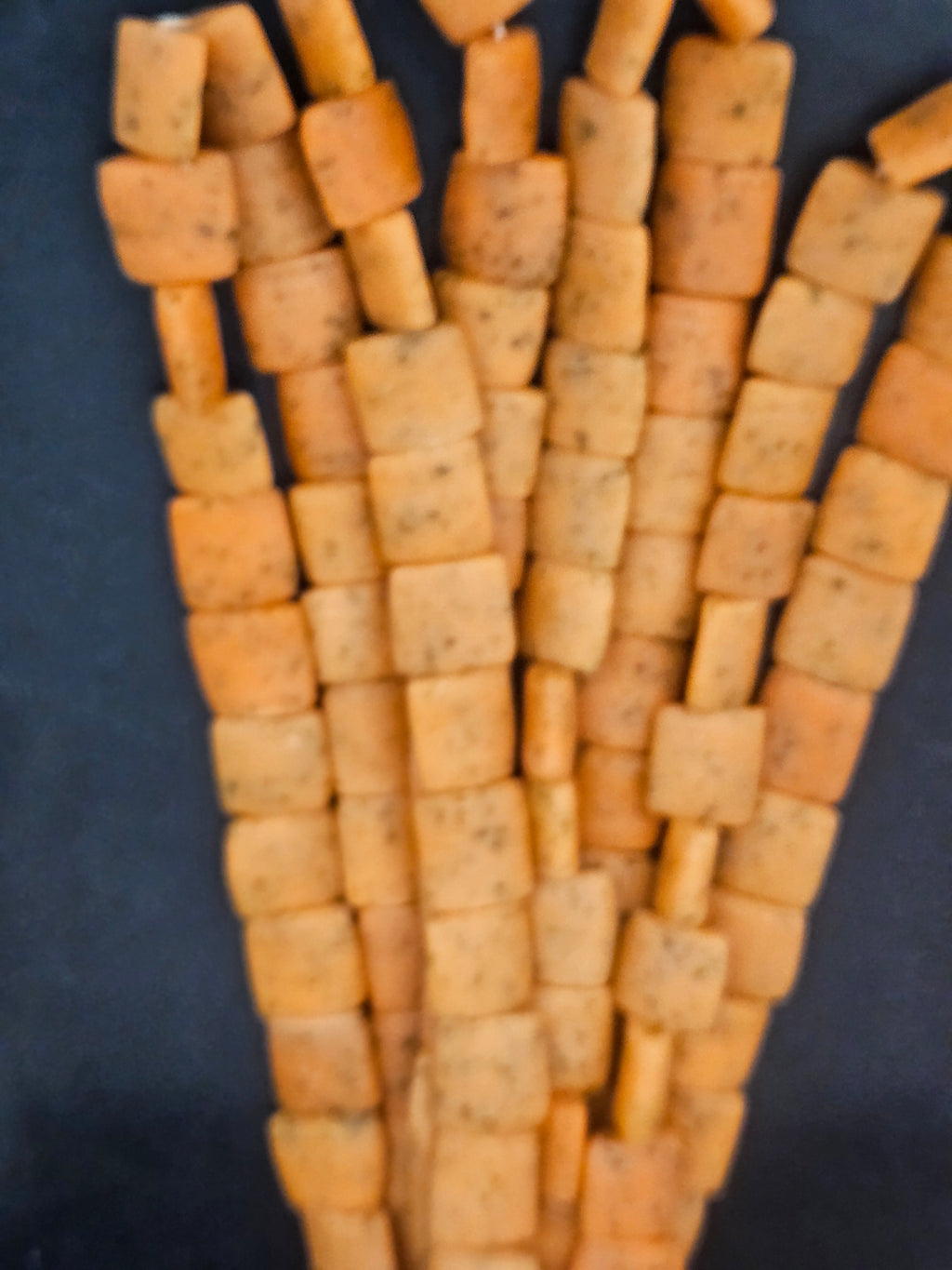 Authentic Large Krobo Powdered Glass Beads Ghana | Pumpkin Orange Recycled Glass Pillow Flat Cube Beads