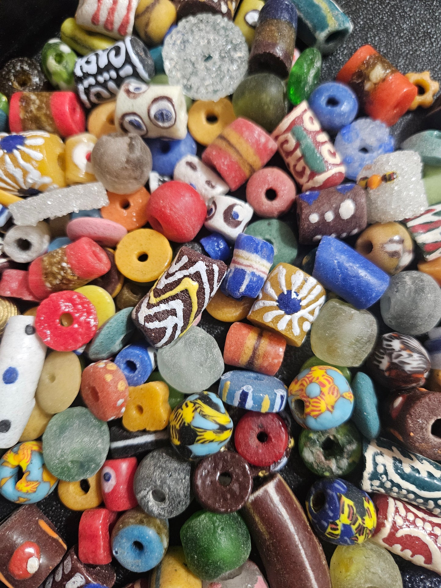 African Krobo Recycled Glass Beads – 1 Cup Assortment (160+ Handmade Ghanaian Beads for Jewelry & Crafts, 1lb