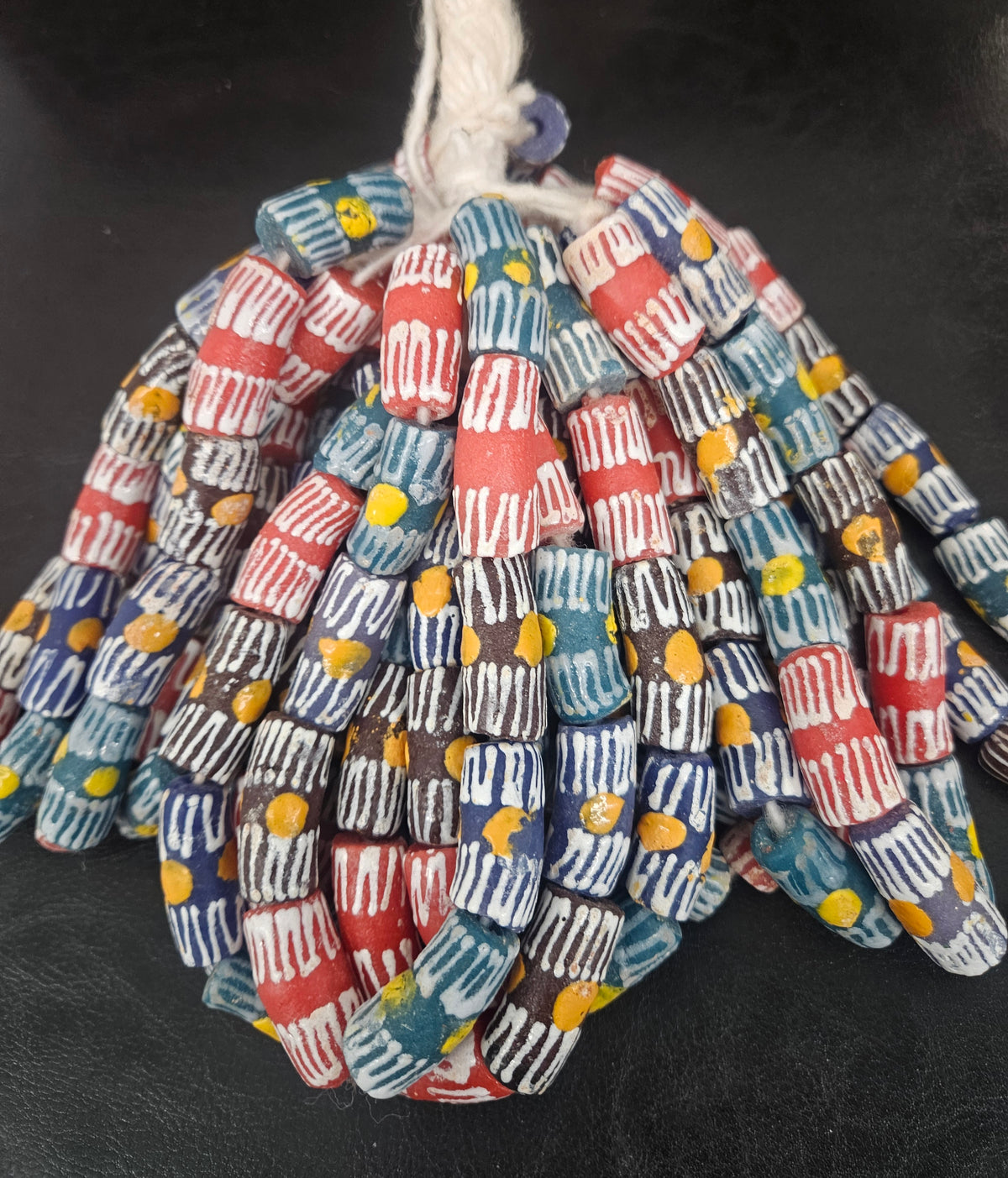 African Glass Beads – Painted Krobo Long Tubes, Multicolor Krobo Beads