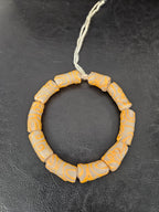 African Glass Beads – Painted Krobo Long Tubes, Frosty White & Gold Beads