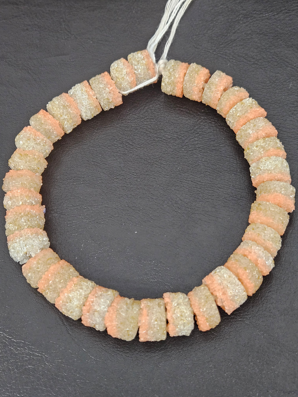 Peach & Ivory Krobo Sugar Glass Short Tube Beads | Handcrafted Recycled Glass Beads from Ghana | Approx. 32 Beads Per Strand