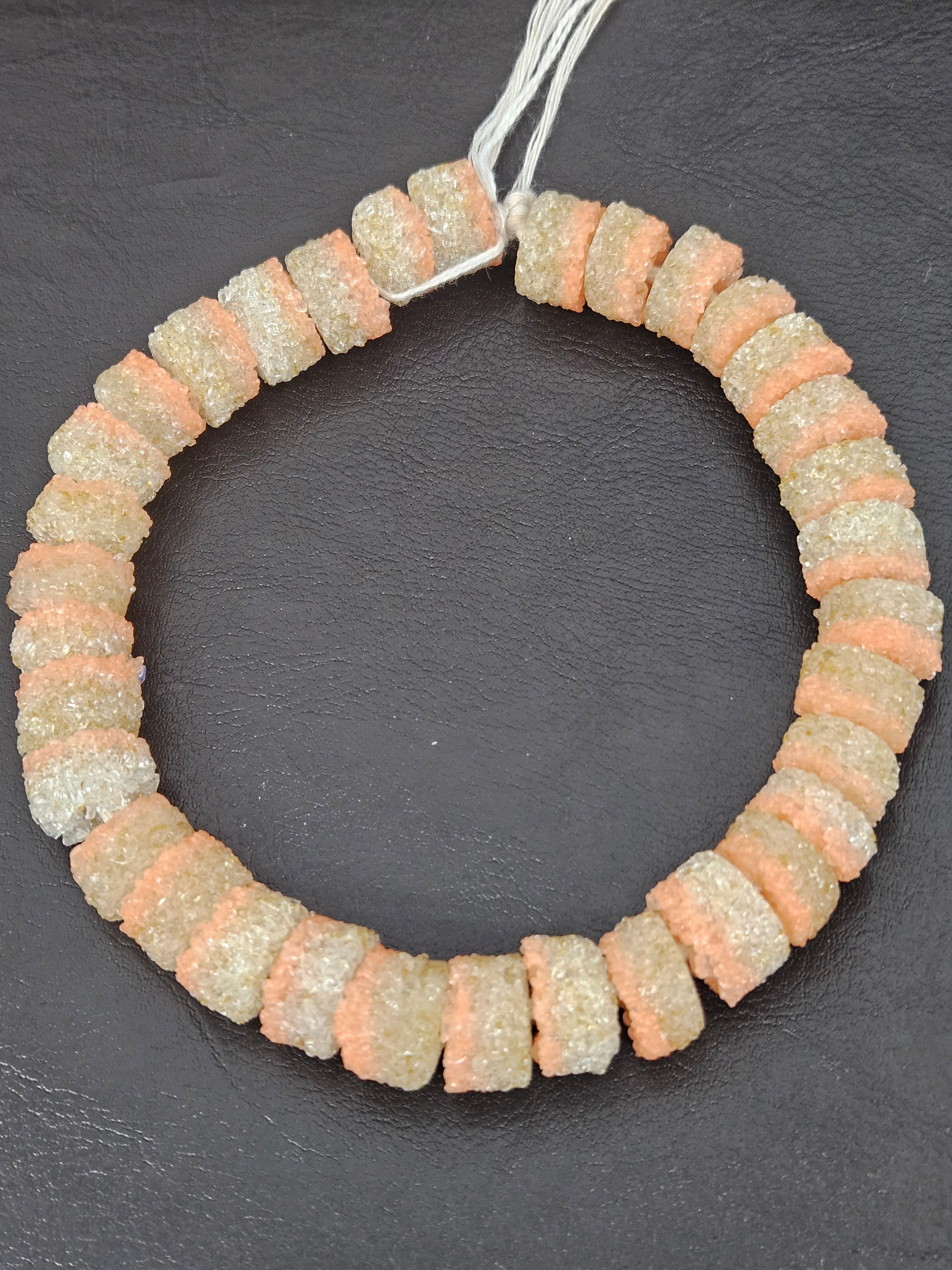 Peach & Ivory Krobo Sugar Glass Short Tube Beads | Handcrafted Recycled Glass Beads from Ghana | Approx. 32 Beads Per Strand