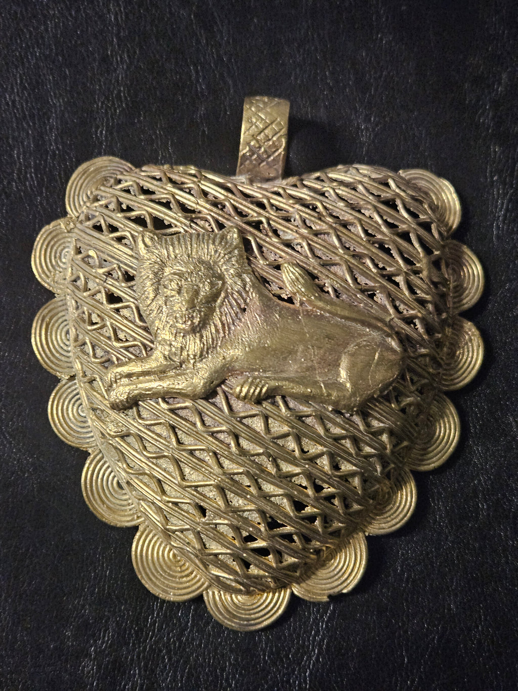 Oversized Lion on Adinkrahene Brass Pendant – Handcrafted in Ghana