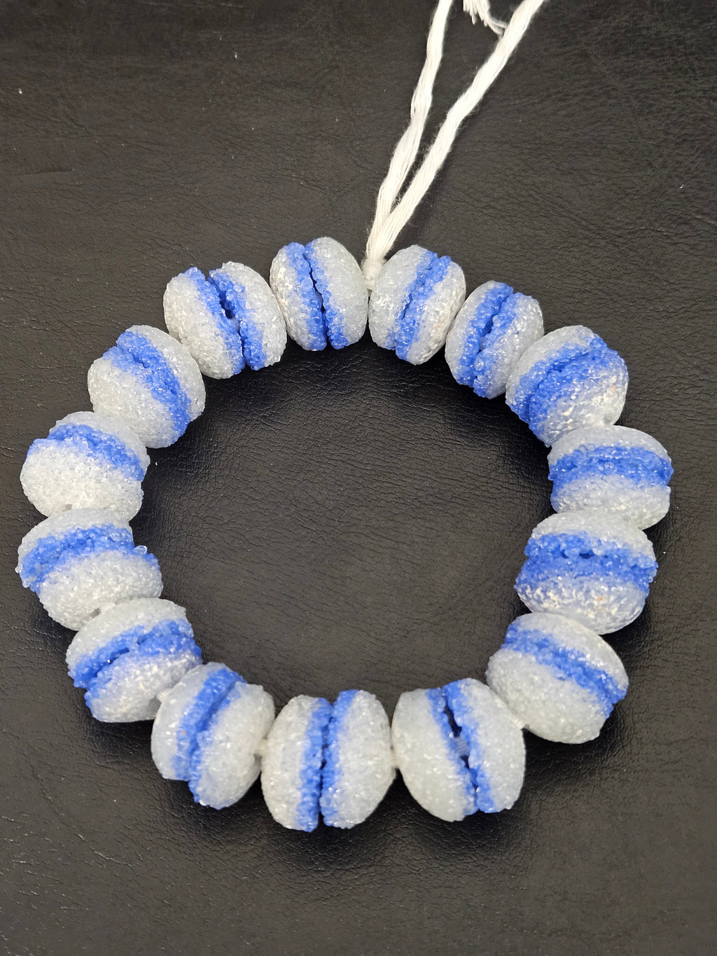 Blue & White Krobo Sugar Glass Rondelle Beads | Handcrafted Recycled Glass Beads from Ghana | Approx. 30 Beads Per Strand