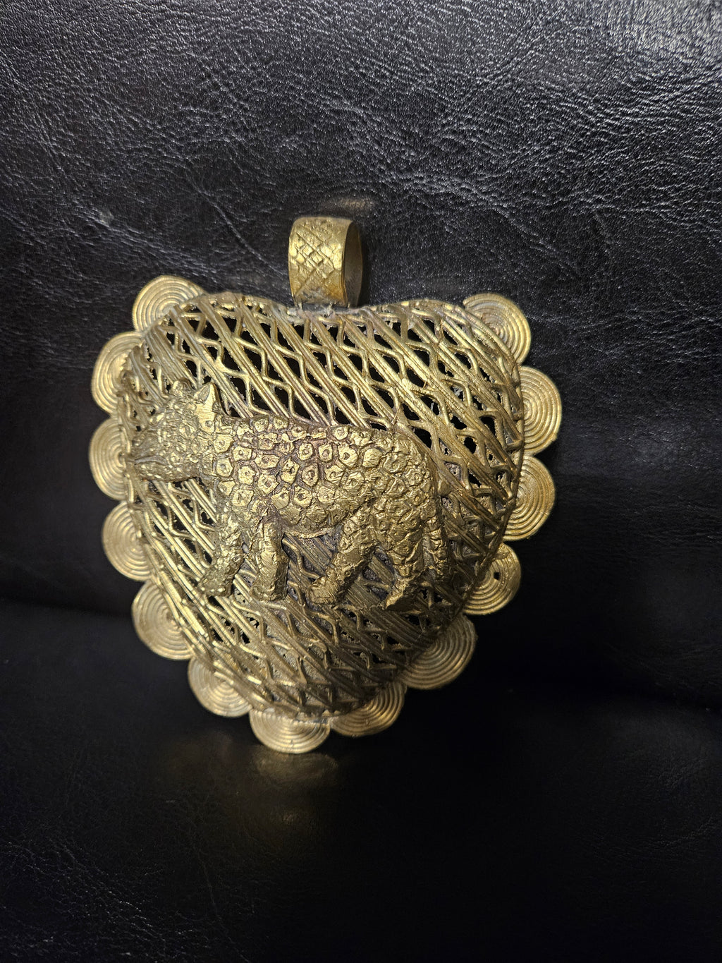 Oversized Leopard Adinkrahene African Brass Pendant | Ghana