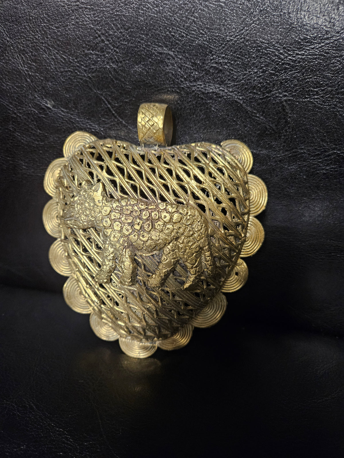 Oversized Leopard Adinkrahene African Brass Pendant | Ghana