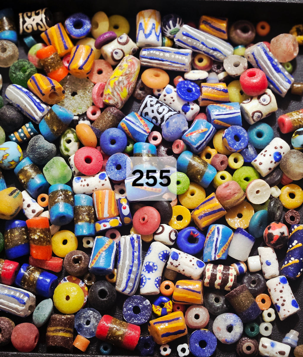 African Krobo Recycled Glass Beads Mix (Coastal Blue + Sun Yellow) — 1 Cup, 160+ Handmade Ghana Beads, 1lb | ABM255