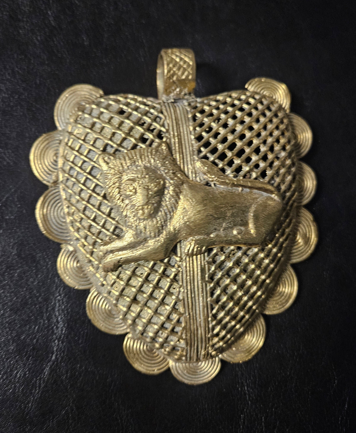 Lion on Adinkrahene African Brass Pendant | Handmade in Ghana