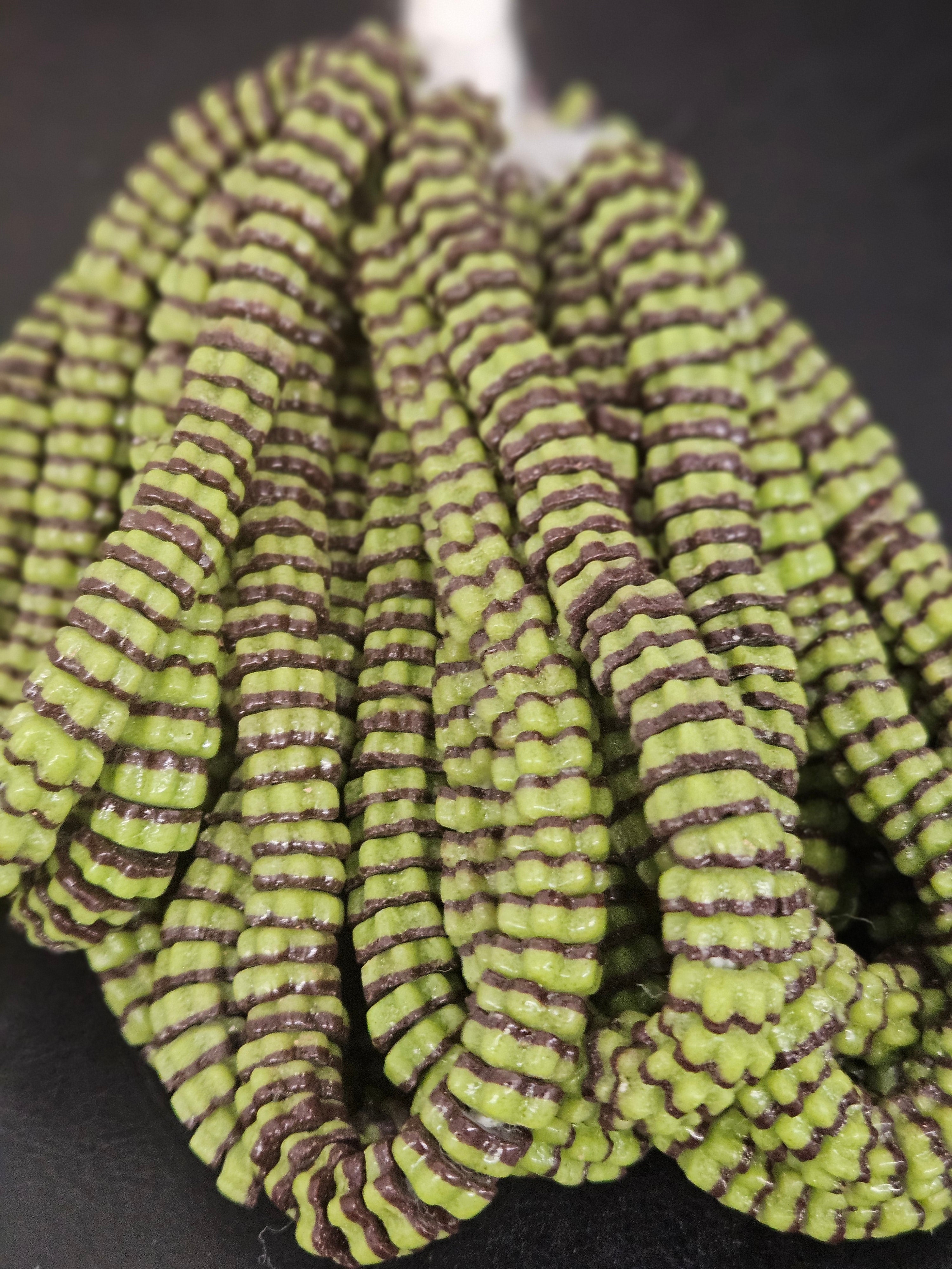 Spring Green & Cocoa Brown Krobo Glass Spacer Beads | Handcrafted Recycled Glass Beads from Ghana