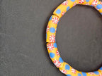 Golden Yellow Krobo Painted Glass Tube Beads with Royal Blue & Coral Red Floral Motifs | Handcrafted Recycled Glass from Ghana
