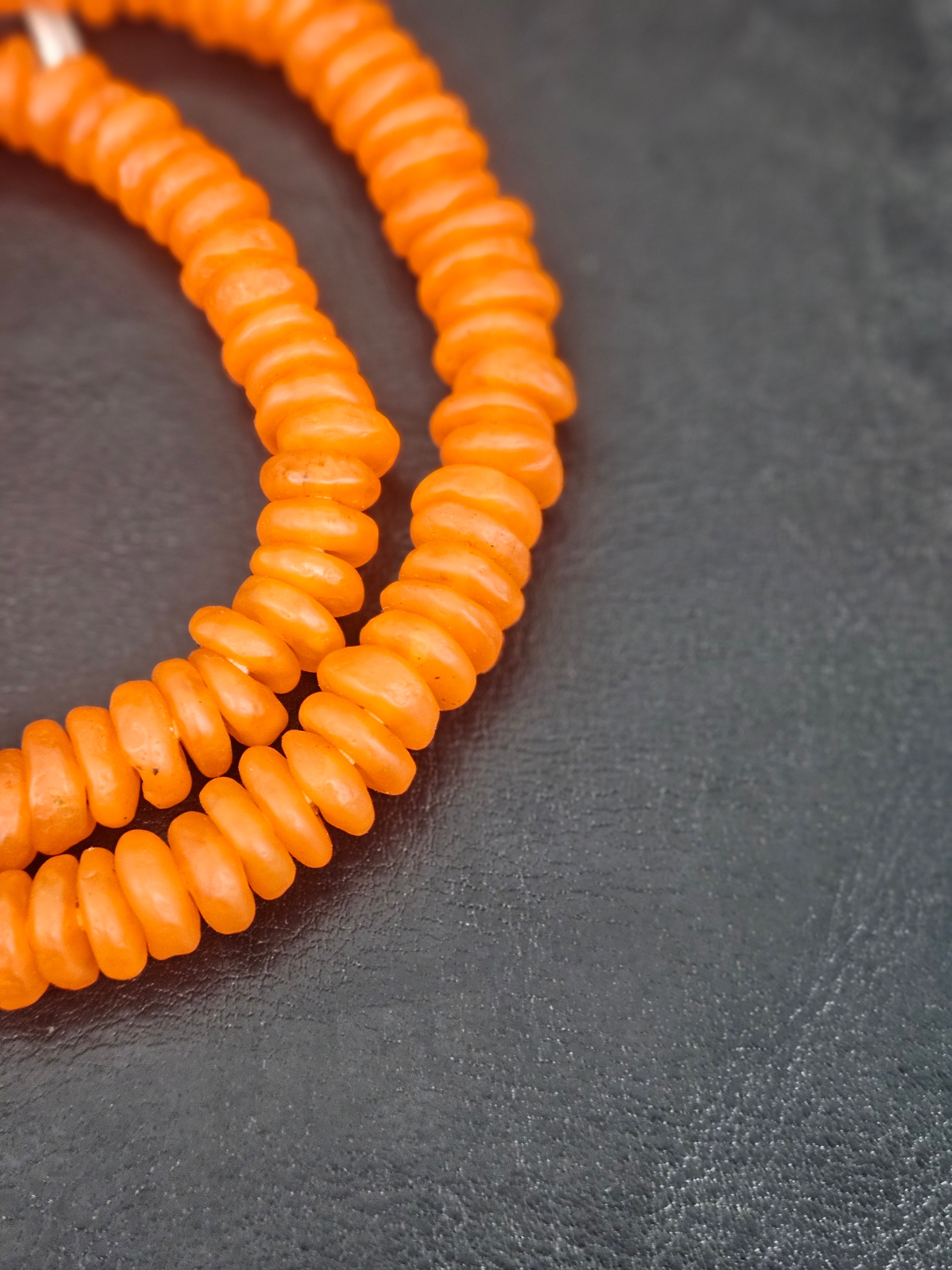 Authentic Orange Krobo Translucent Recycled Glass Rondelle Beads Handmade in Ghana