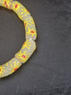 Painted Krobo Glass Tube Beads | Soft Ivory Recycled Glass Tube Beads | Handmade in Ghana | 13–14×26–30mm
