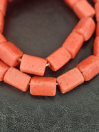 Coral Terracotta Cube Tube Krobo Powdered Glass Beads | Handmade Recycled Glass Beads from Ghana | 30–32 Beads per Strand