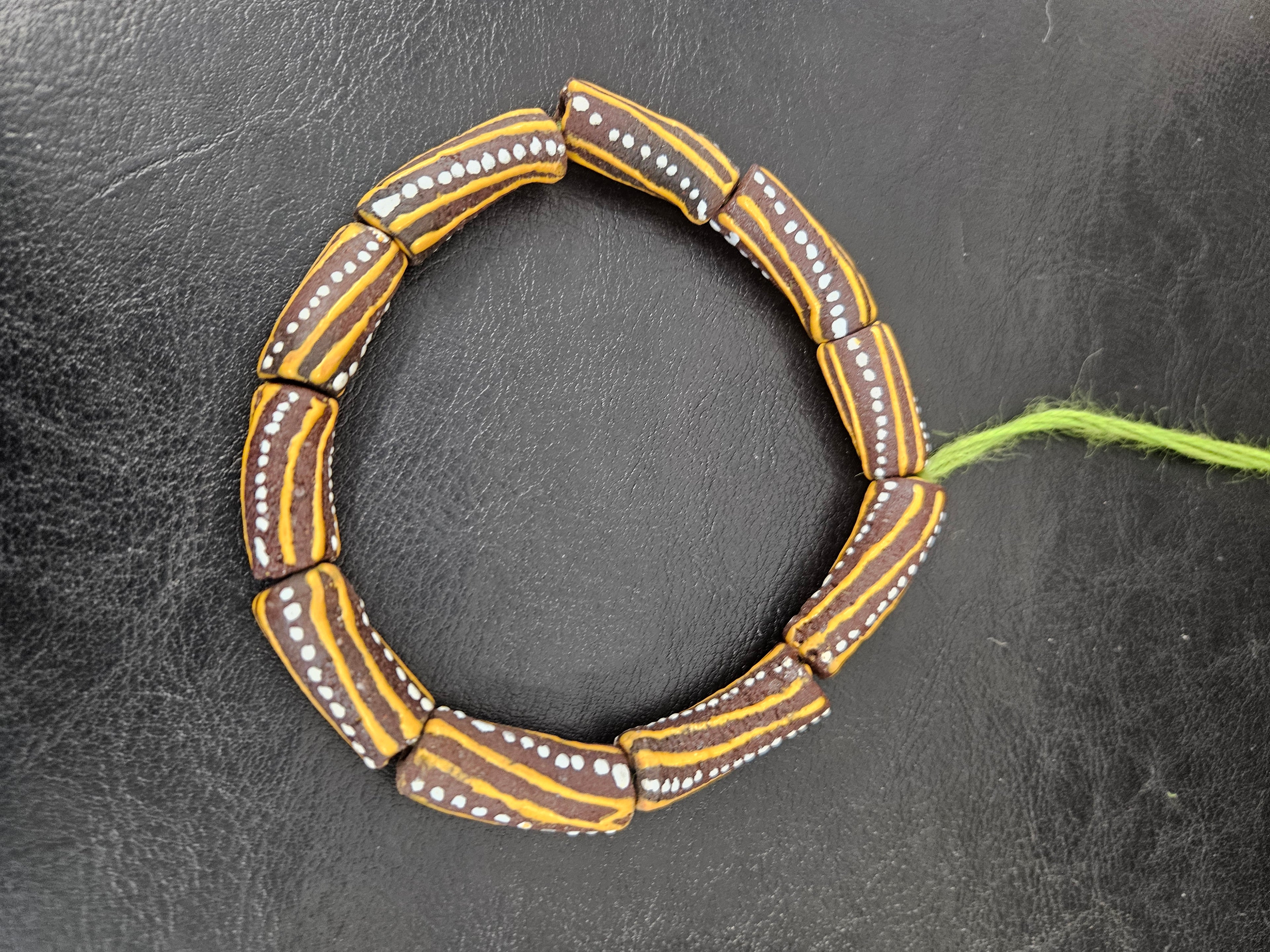 African Glass Beads – Painted Krobo Long Tubes, Brown & Gold