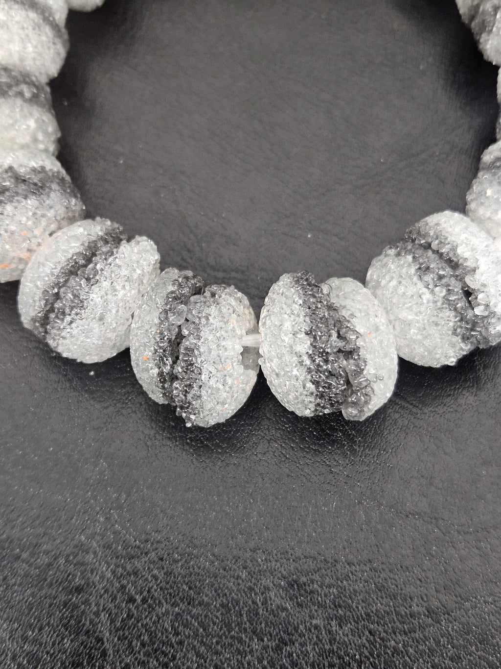 Black & White Krobo Sugar Glass Rondelle Beads | Handcrafted Recycled Glass Beads from Ghana | Approx. 30 Beads Per Strand